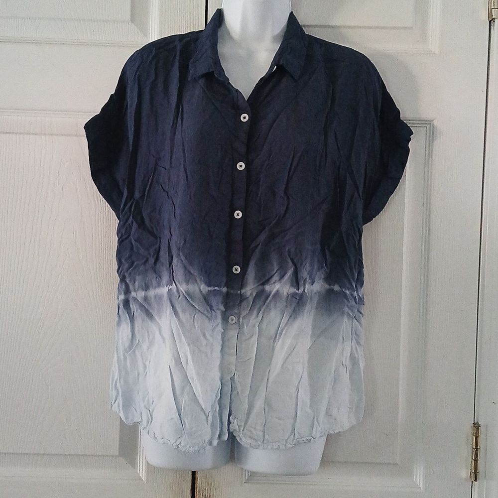 Beachlunchlounge blue tie dye button down shirt  Sz L EUC
